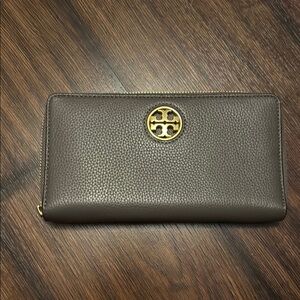 Tory Burch Taupe Leather Zip Wallet